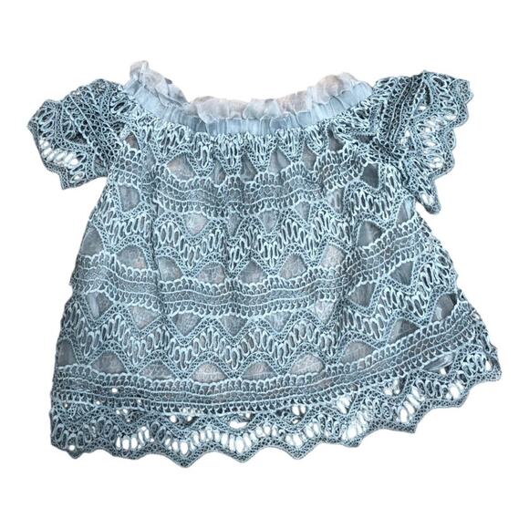POL Muted Teal Off The Shoulder Crochet Lined Top Small Flirty Feminine NWOT - Picture 7 of 10